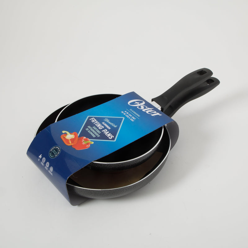 Oster Clairborne 10" & 8" Aluminum Frying Pan - Charcoal Grey - Nonstick - Hammered Exterior - Color Coating - Bakelite Handle - Color Sleeve