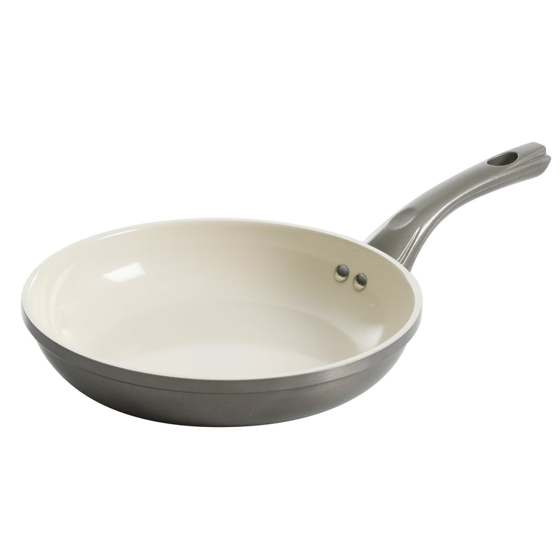 Gibson Home Hestonville 7pc Aluminum Cookware Set - Metallic Champagne - White Ceramic Interior - Forged Look - TPR Coating Handle - Gift Box