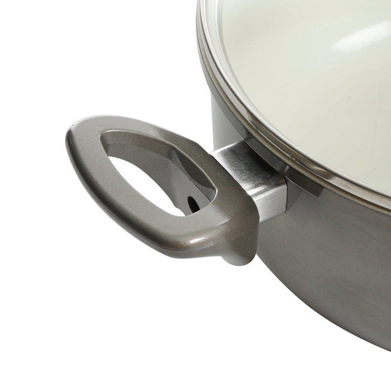 Gibson Home Hestonville 7pc Aluminum Cookware Set - Metallic Champagne - White Ceramic Interior - Forged Look - TPR Coating Handle - Gift Box