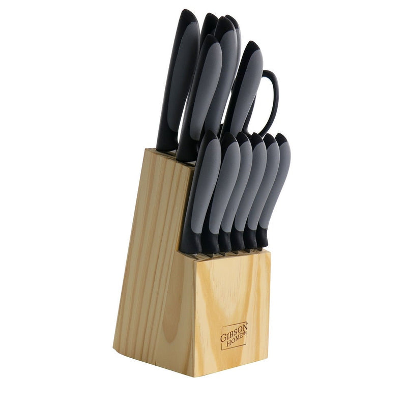 Gibson Home Dorian 14 pc Stainless Steel Cutlery  Set w/ Wood Block - Gift Box