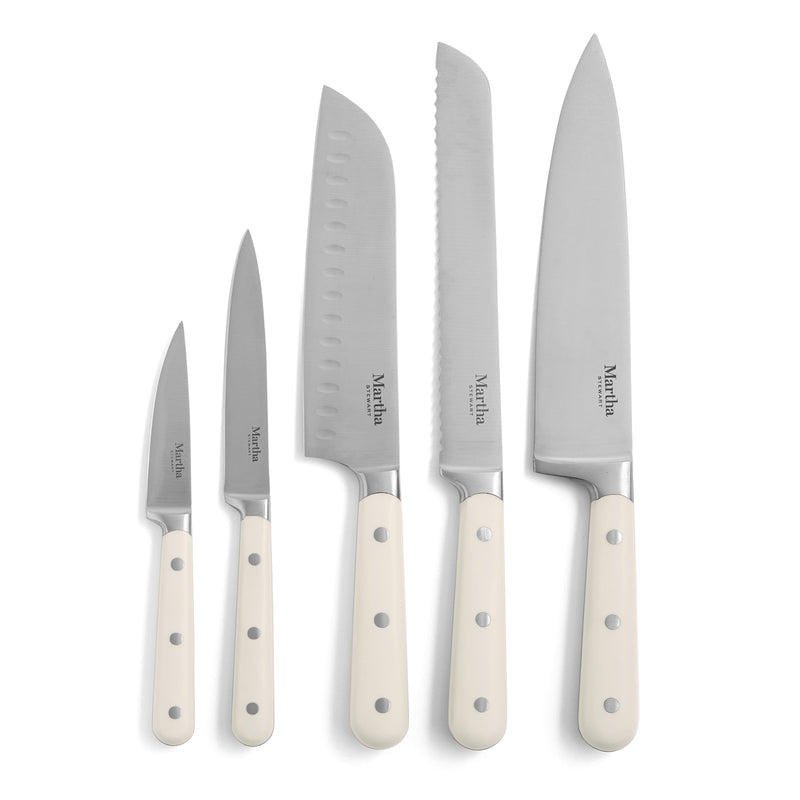 Martha Stewart Eastwalk 14pc Stainless Steel Cutlery Set w/ Acacia Wood Block - ABS Forged Handle - w/ Remailer