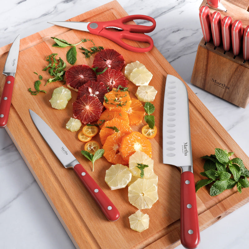 Martha Stewart Eastwalk 14pc Stainless Steel Cutlery Set w/ Acacia Wood Block - ABS Forged Handle - w/ Remailer