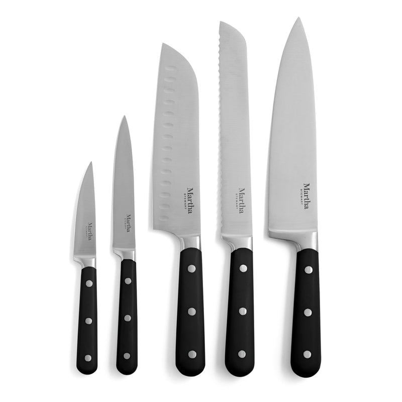 Martha Stewart Eastwalk 14pc Stainless Steel Cutlery Set w/ Acacia Wood Block - ABS Forged Handle - w/ Remailer