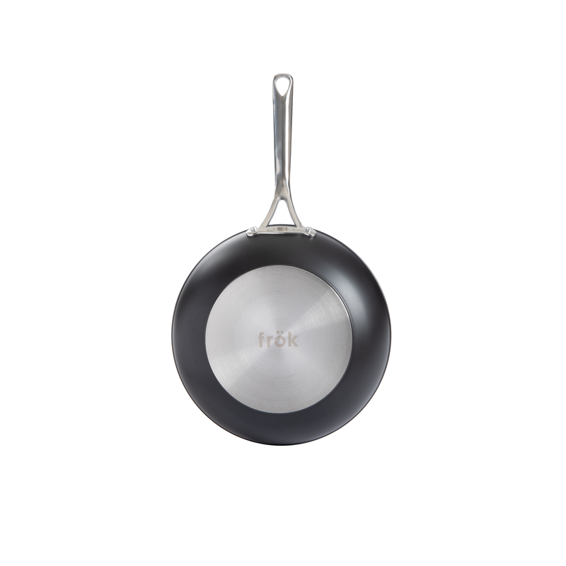 Frok 11" Aluminum Frok (Fry Pan / Wok Hybrid) w/ Glass Lid - Platinum SR Non-Stick - Matte Exterior - Stainless Steel Handle - Colored Remailer