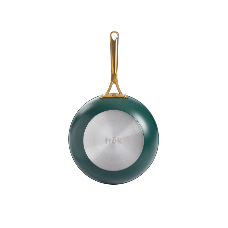 Frok 11" Aluminum Frok (Fry Pan / Wok Hybrid) w/ Glass Lid - Platinum SR Non-Stick - Matte Exterior - Stainless Steel Handle - Colored Remailer