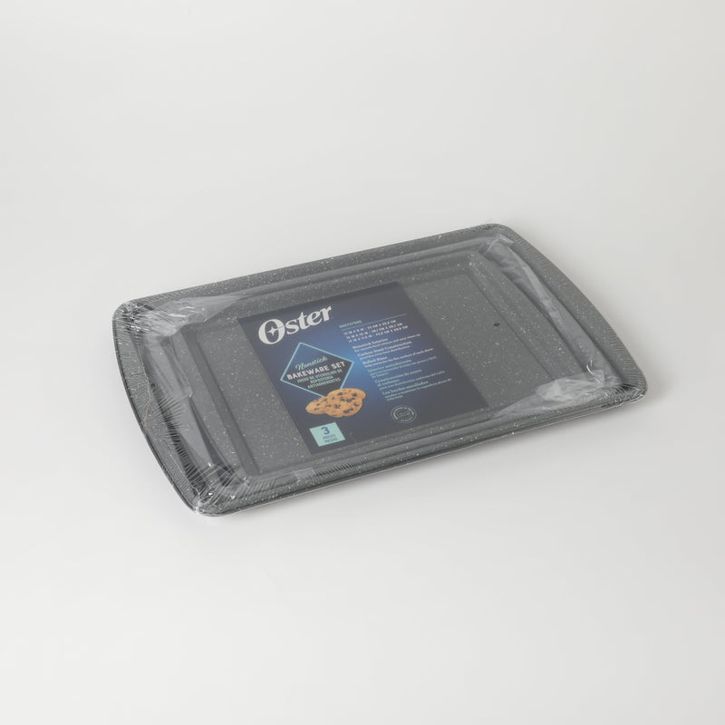 Oster Greystone 3pc Carbon Steel Cookie Sheet Set - Grey Speckle - Nonstick Interior - Color Label