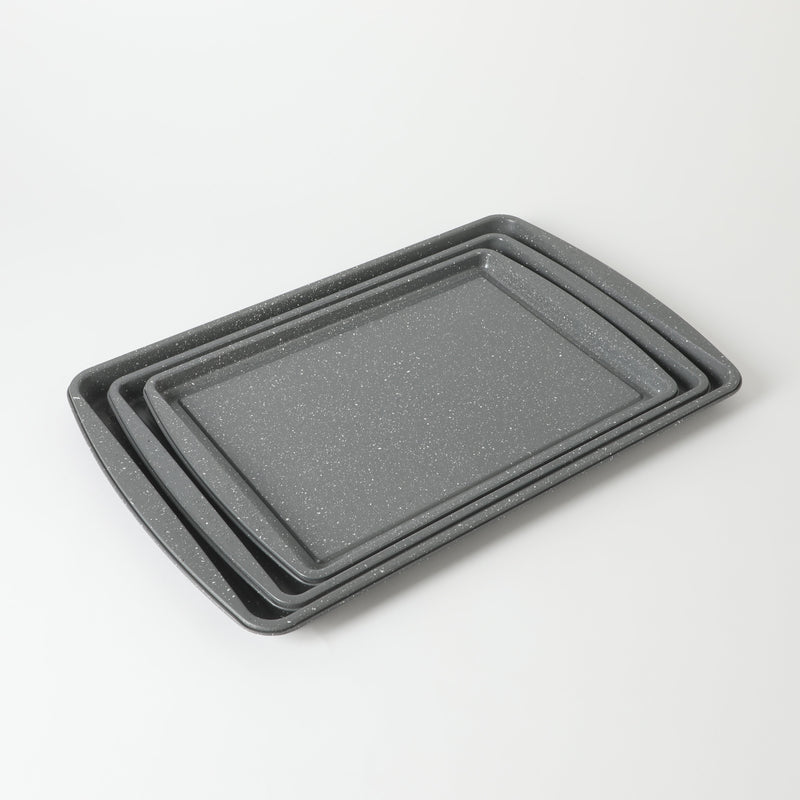 Oster Greystone 3pc Carbon Steel Cookie Sheet Set - Grey Speckle - Nonstick Interior - Color Label