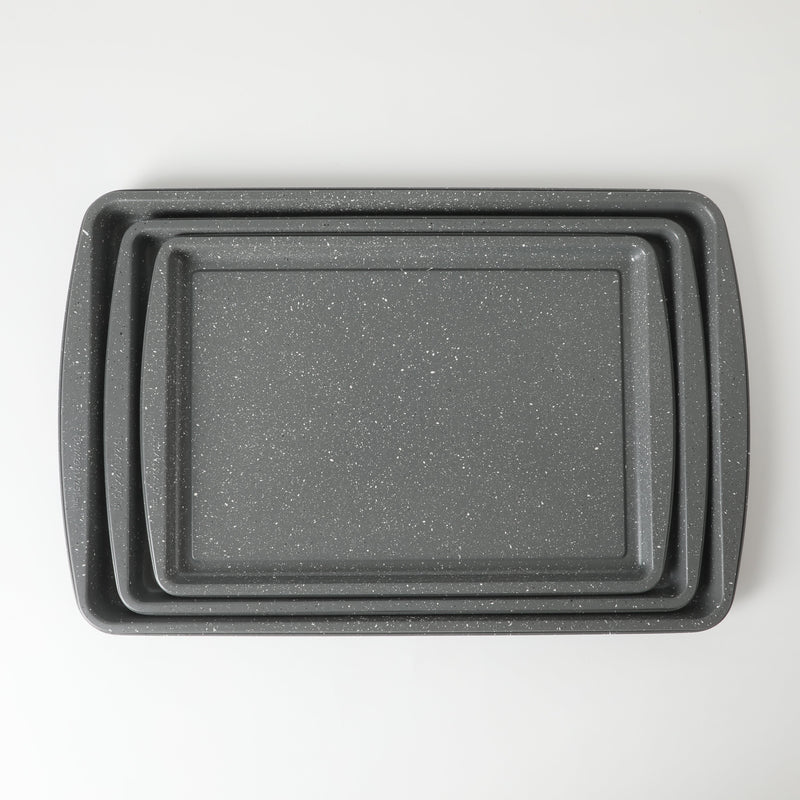 Oster Greystone 3pc Carbon Steel Cookie Sheet Set - Grey Speckle - Nonstick Interior - Color Label