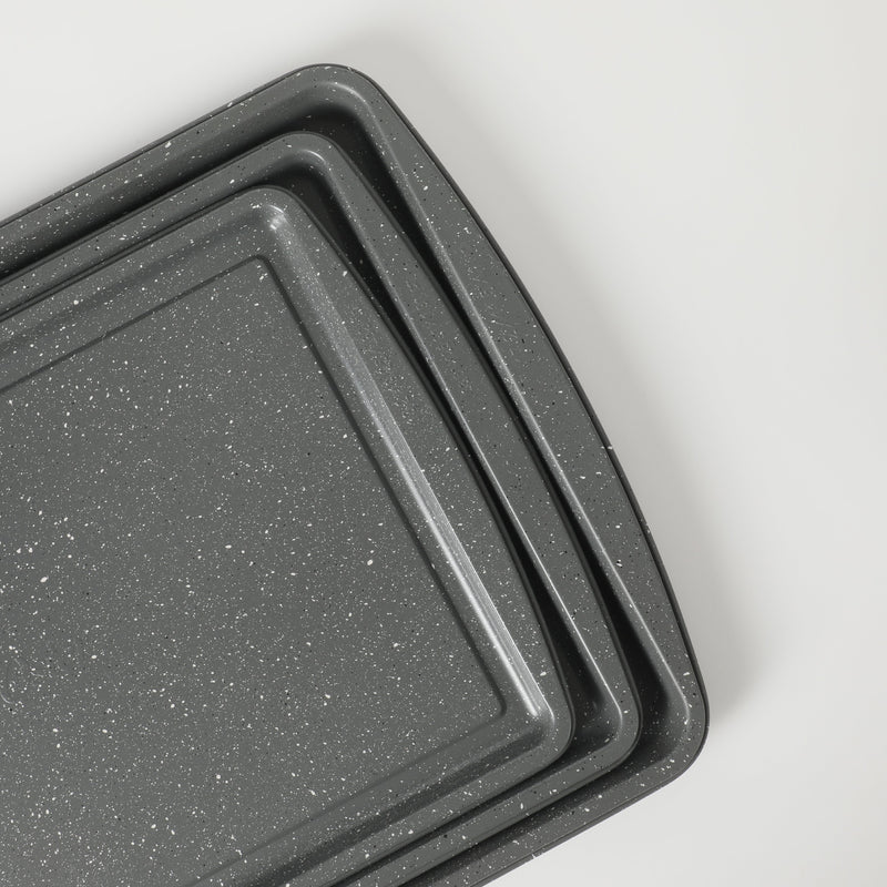 Oster Greystone 3pc Carbon Steel Cookie Sheet Set - Grey Speckle - Nonstick Interior - Color Label