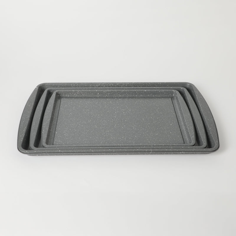 Oster Greystone 3pc Carbon Steel Cookie Sheet Set - Grey Speckle - Nonstick Interior - Color Label