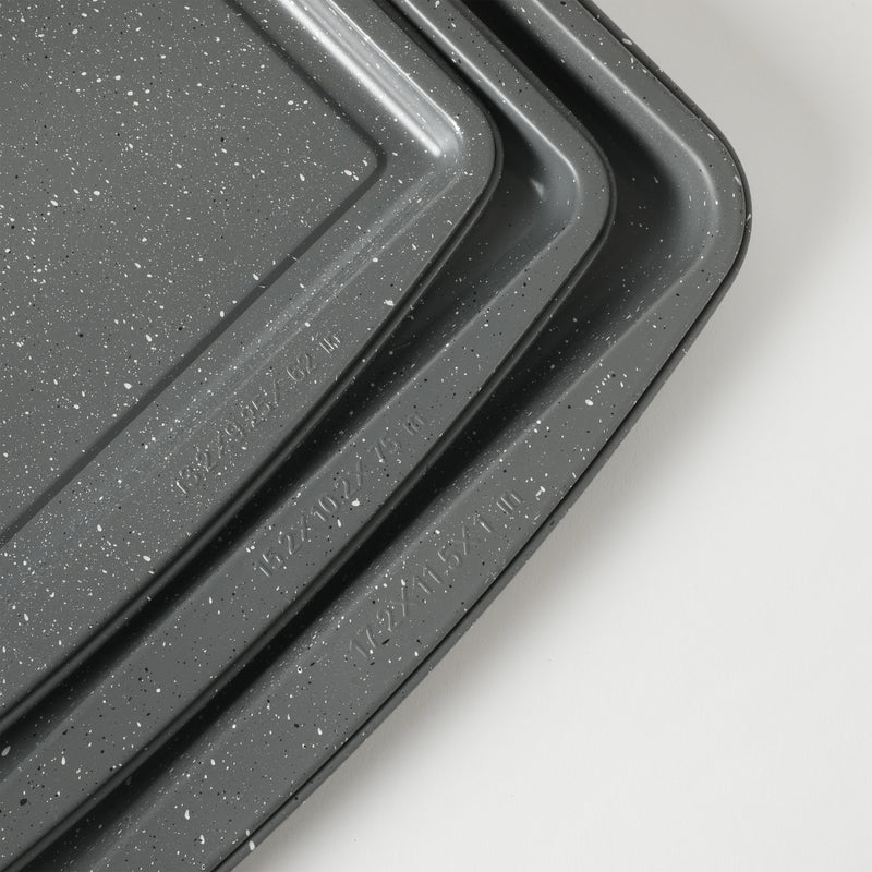 Oster Greystone 3pc Carbon Steel Cookie Sheet Set - Grey Speckle - Nonstick Interior - Color Label