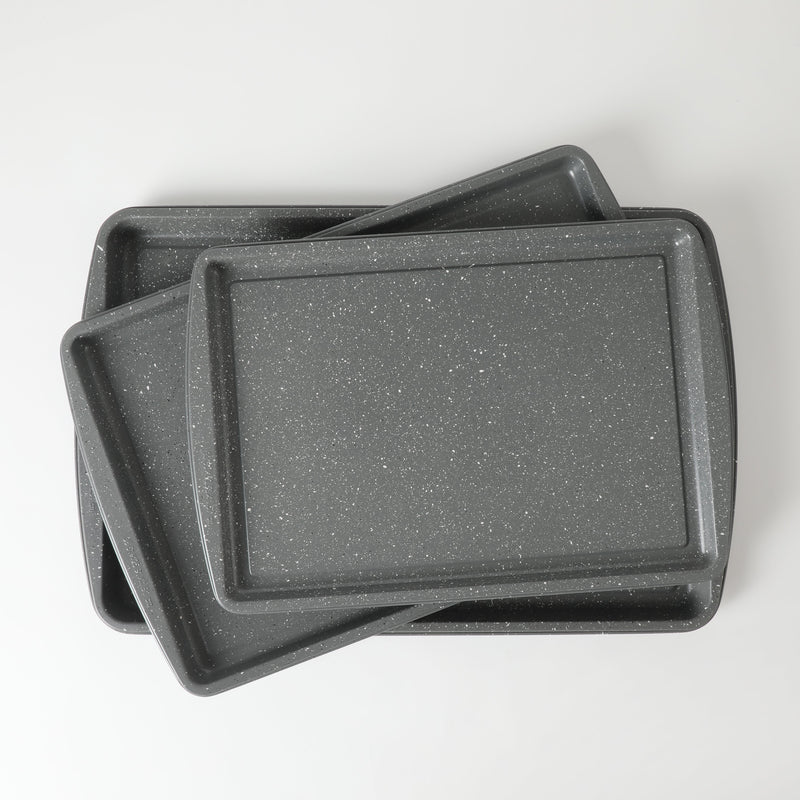 Oster Greystone 3pc Carbon Steel Cookie Sheet Set - Grey Speckle - Nonstick Interior - Color Label