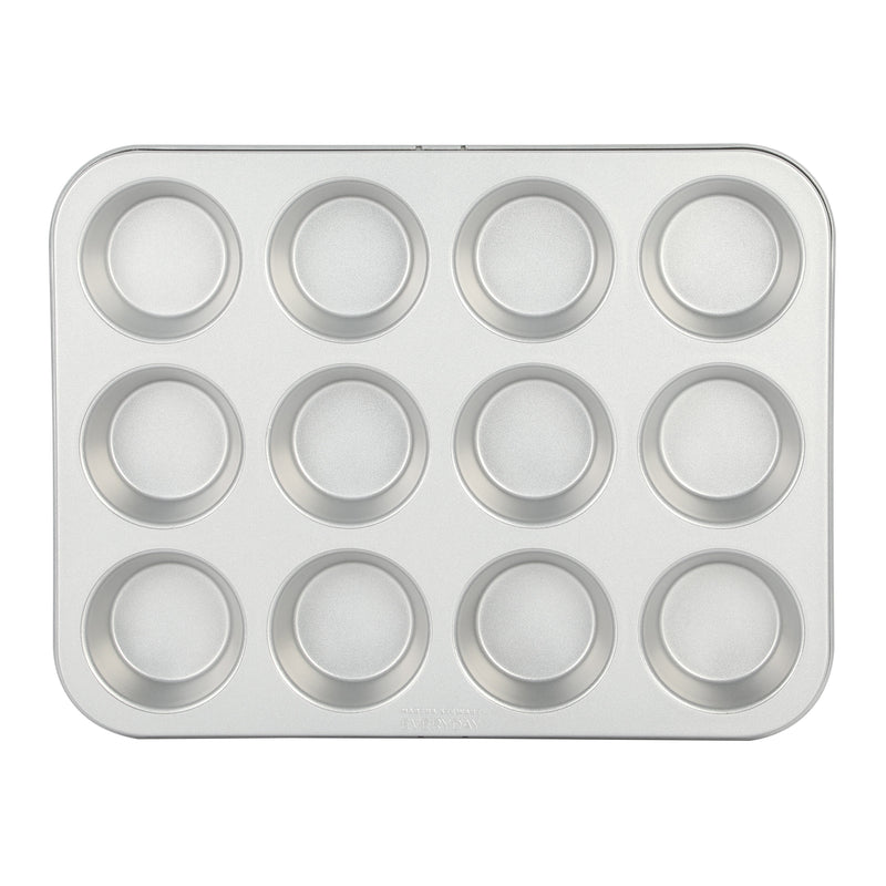 Martha Stewart Everyday Bakeaway 12 Cup Carbon Steel Muffin Pan - Silver - Nonstick Interior - Color Label