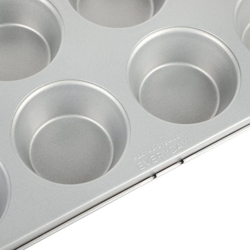 Martha Stewart Everyday Bakeaway 12 Cup Carbon Steel Muffin Pan - Silver - Nonstick Interior - Color Label