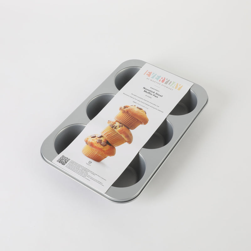 Martha Stewart Everyday Bakeaway 6 Cup Carbon Steel Muffin Pan - Silver - Nonstick Interior - Color Label
