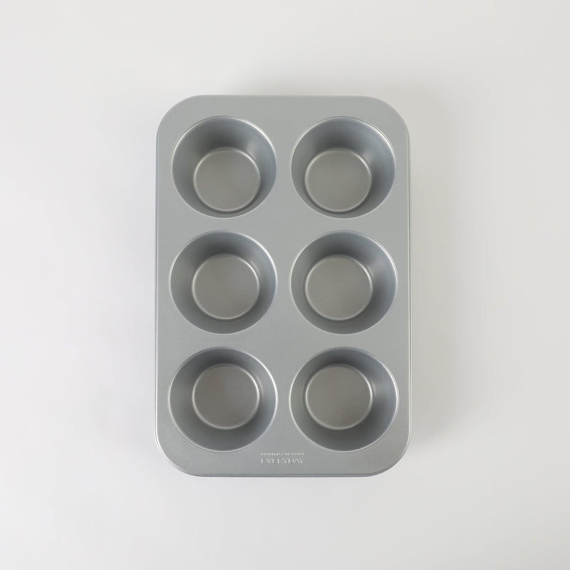 Martha Stewart Everyday Bakeaway 6 Cup Carbon Steel Muffin Pan - Silver - Nonstick Interior - Color Label
