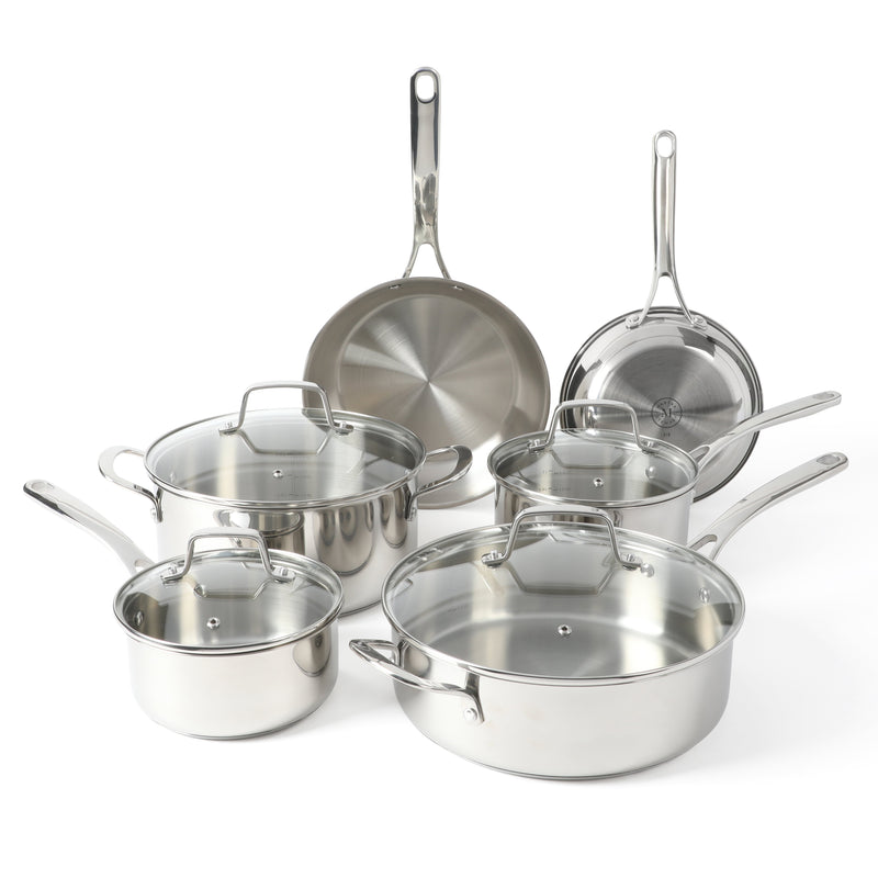 Martha Stewart Castelle 10pc Stainless Steel Cookware Set - Gold Stainless Steel Handles - Impact Bonded Base - Gift Box w/ Remailer