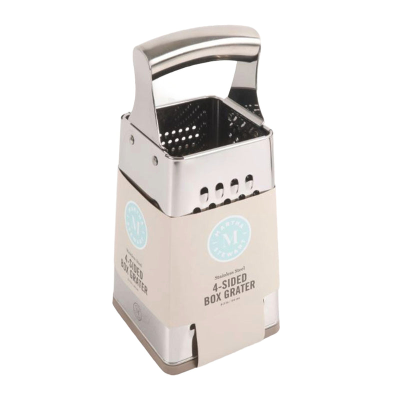 Martha Stewart Richburn 9.5" 4 Sided Box Grater w/ PP Base - Warm Grey - Mirror Finish - Stainless Steel Handle - Color Sleeve