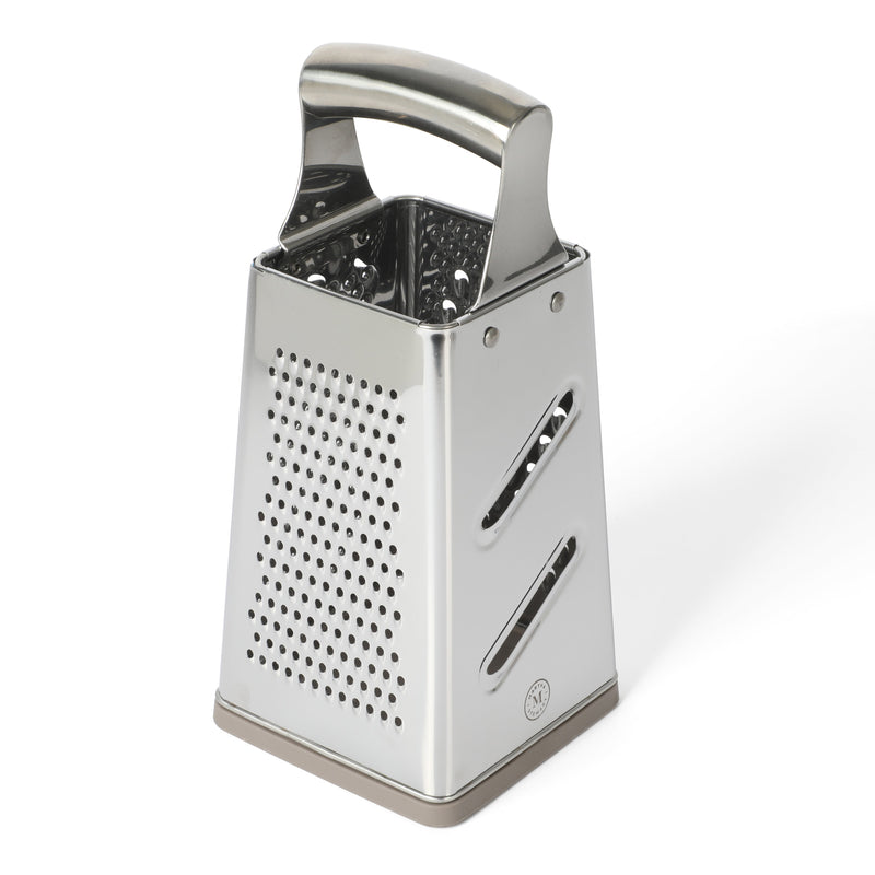 Martha Stewart Richburn 9.5" 4 Sided Box Grater w/ PP Base - Warm Grey - Mirror Finish - Stainless Steel Handle - Color Sleeve