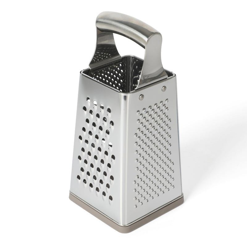 Martha Stewart Richburn 9.5" 4 Sided Box Grater w/ PP Base - Warm Grey - Mirror Finish - Stainless Steel Handle - Color Sleeve