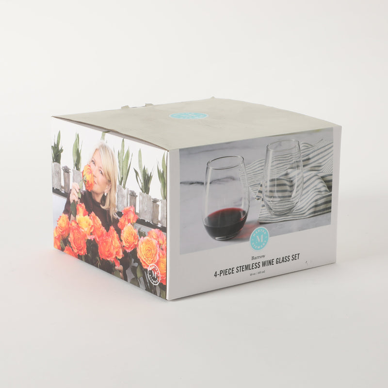 Martha Stewart Barrow 4pc 19oz Stemless Wine Glass Set - Clear - Open Window Gift Box