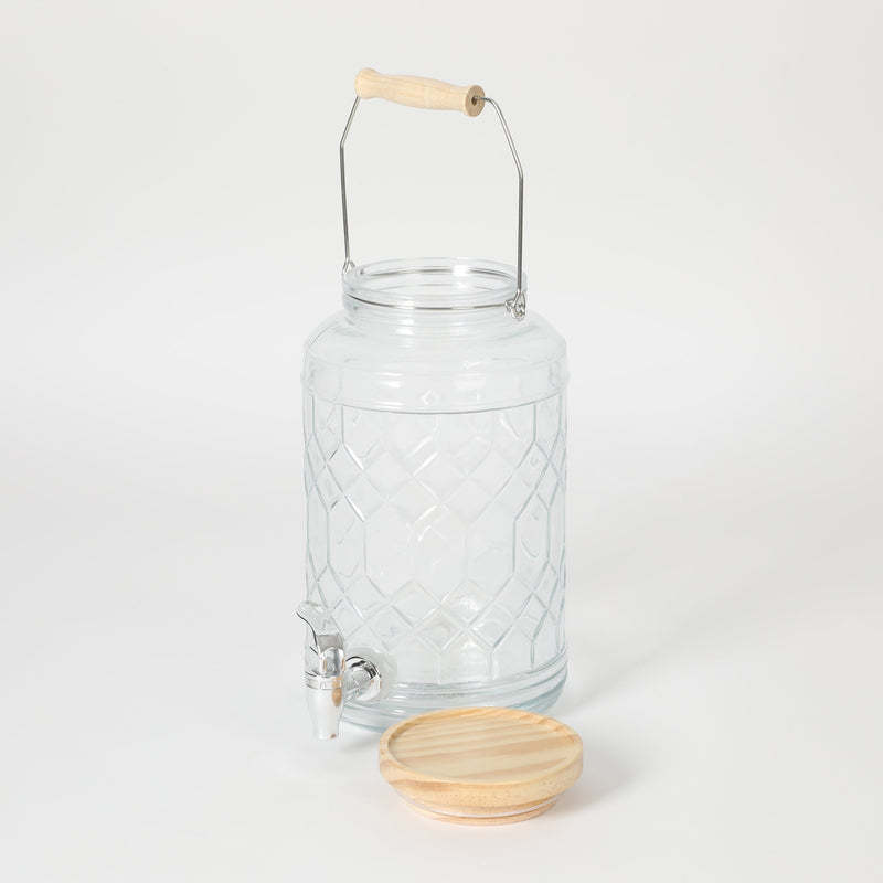 Gibson Home Duvall 0.95 Gallon Glass Drink Dispenser w/ Wood Lid & Wire Handle - Embossed - Clear - Gift Box