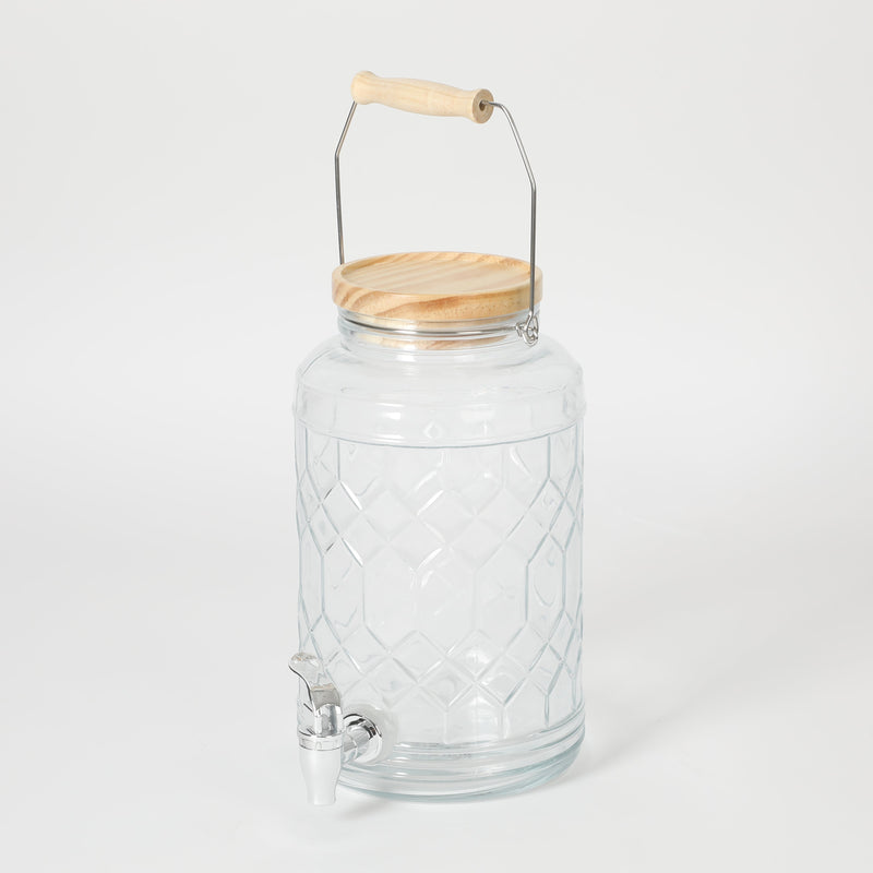 Gibson Home Duvall 0.95 Gallon Glass Drink Dispenser w/ Wood Lid & Wire Handle - Embossed - Clear - Gift Box