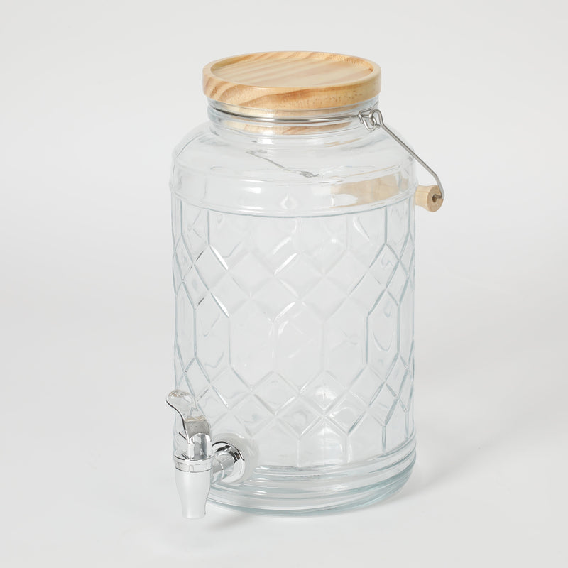 Gibson Home Duvall 0.95 Gallon Glass Drink Dispenser w/ Wood Lid & Wire Handle - Embossed - Clear - Gift Box