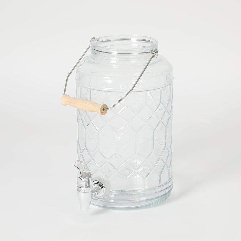 Gibson Home Duvall 0.95 Gallon Glass Drink Dispenser w/ Wood Lid & Wire Handle - Embossed - Clear - Gift Box