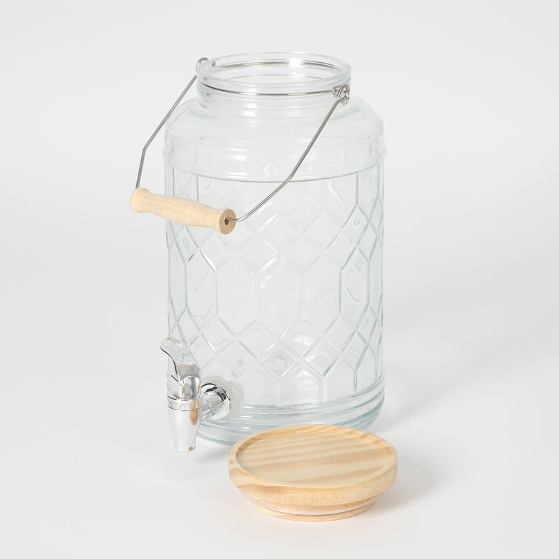 Gibson Home Duvall 0.95 Gallon Glass Drink Dispenser w/ Wood Lid & Wire Handle - Embossed - Clear - Gift Box