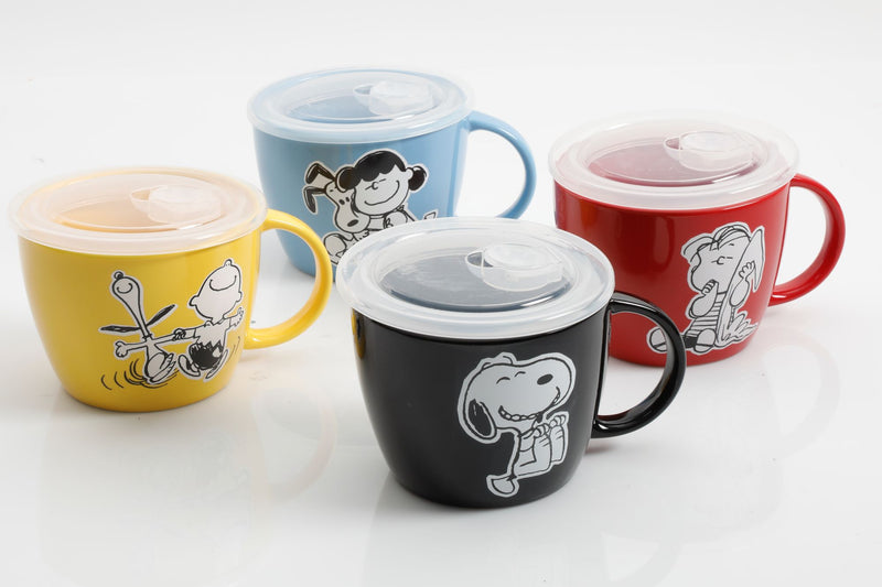 Peanuts Snoopy Pals 23.5oz Soup Bowl w/ PP Vented Lid - 4 Assorted Designs - Decorated - Stoneware - Open Stock w/ Hang Tag