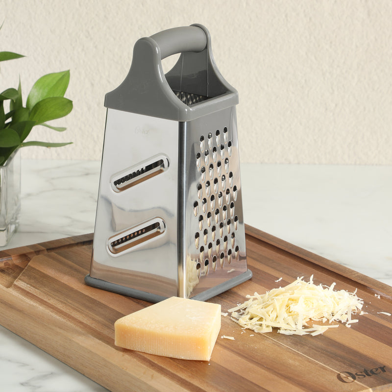 Oster Bluemarine 4 Sided Stainless Steel Box Grater - Blue/Grey - PP/TPR Handle - Color Sleeve