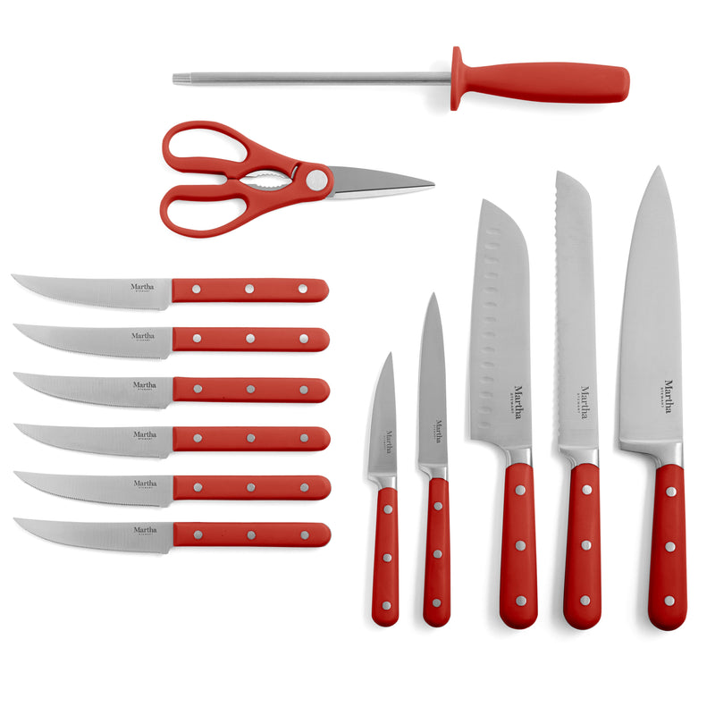Martha Stewart Eastwalk 14pc Stainless Steel Cutlery Set w/ Acacia Wood Block - ABS Forged Handle - w/ Remailer