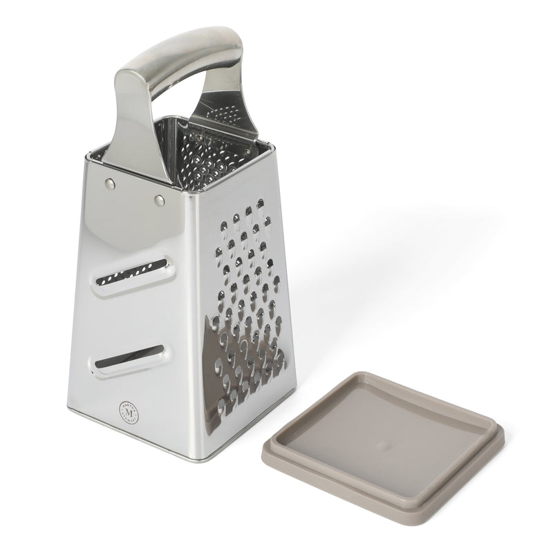 Martha Stewart Richburn 9.5" 4 Sided Box Grater w/ PP Base - Warm Grey - Mirror Finish - Stainless Steel Handle - Color Sleeve