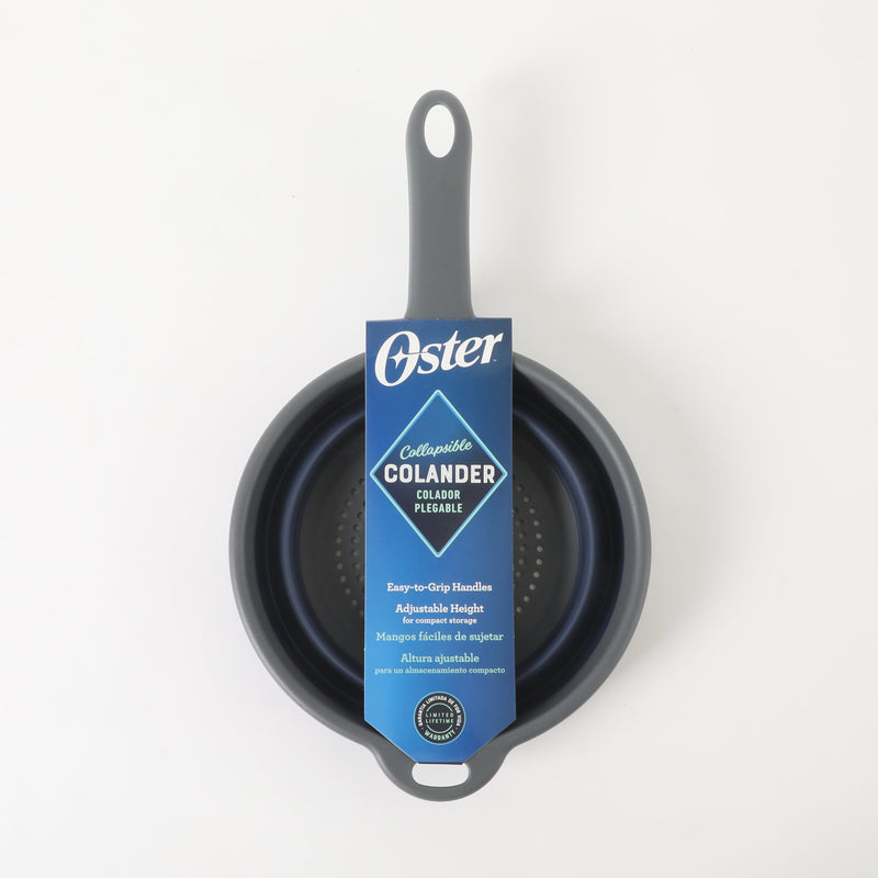 Oster Bluemarine 7" Foldable Colander w/ Long Handle - Blue/Grey - Round - PP/TPR - Color Sleeve