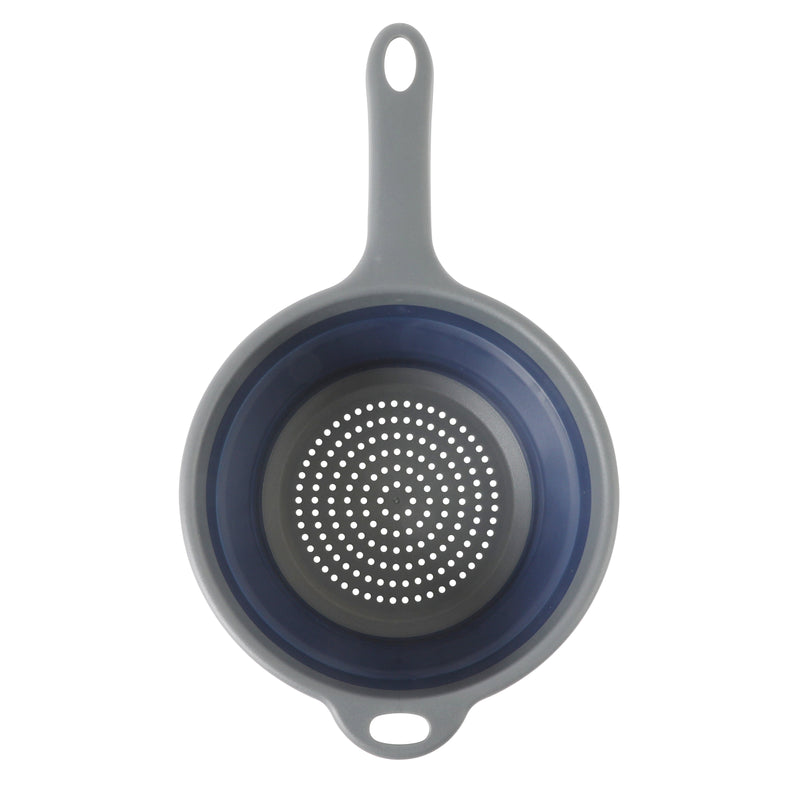 Oster Bluemarine 7" Foldable Colander w/ Long Handle - Blue/Grey - Round - PP/TPR - Color Sleeve
