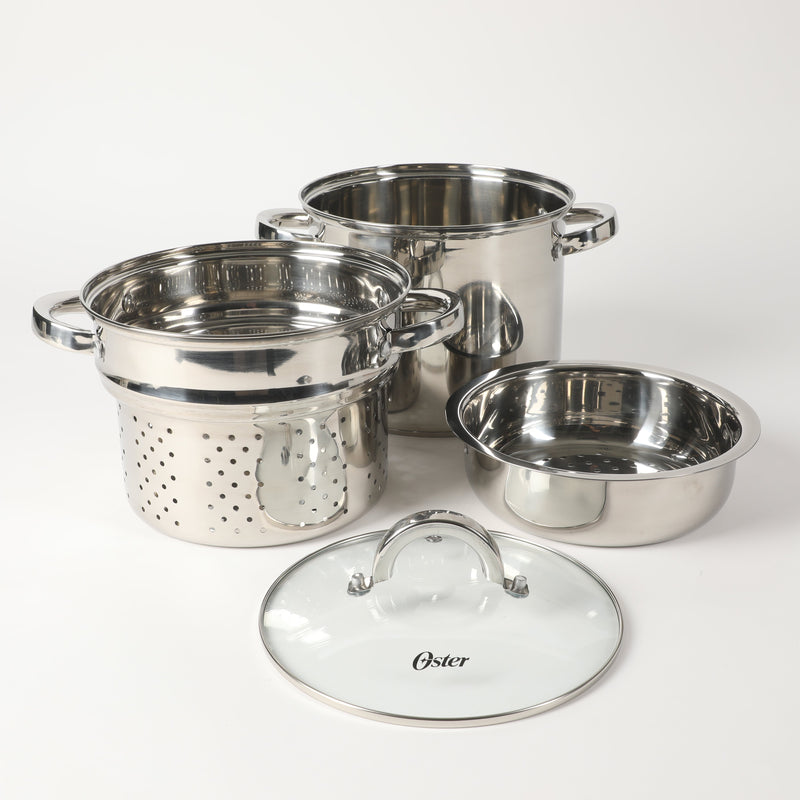 Oster Sangerfield 5qt Stainless Steel Pasta Pot Set w/ Steamer, Basket, & Lid - Gift Box