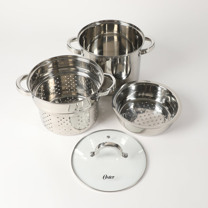 Oster Sangerfield 5qt Stainless Steel Pasta Pot Set w/ Steamer, Basket, & Lid - Gift Box