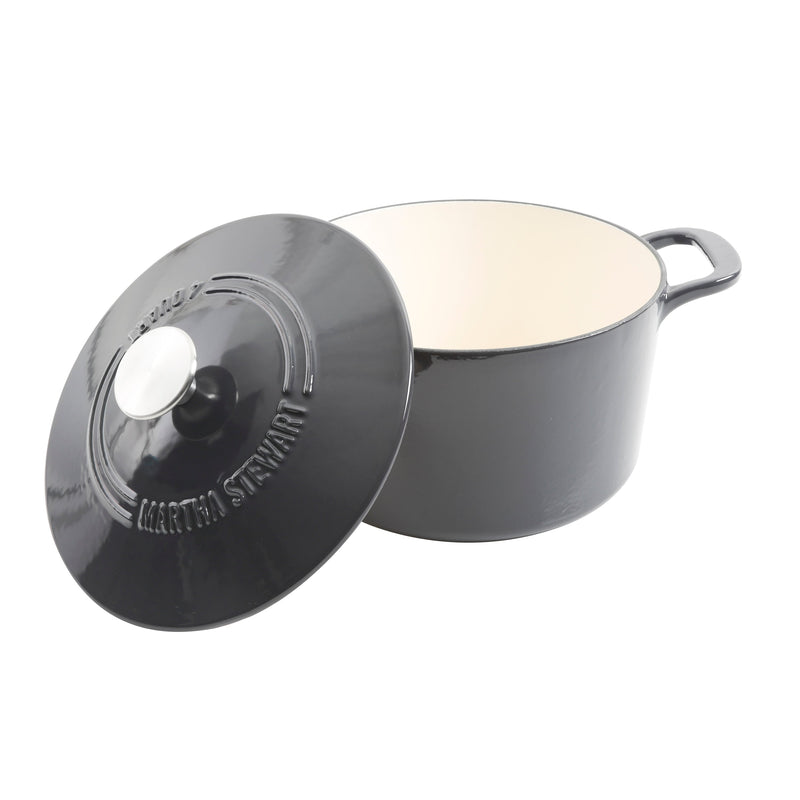 Martha Stewart Gatwick 4qt Enamel Cast Iron Dutch Oven w/ Lid - Warehouse Remailer (Black / Grey)