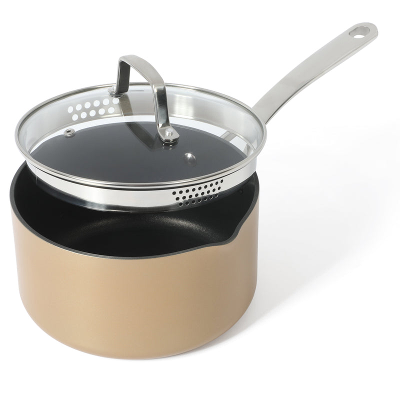 Martha Stewart Rittenhouse 12pc Aluminum Cookware Set w/ Glass Lids - Color Anodized - Non Stick Interior & Exterior - Stainless Steel Induction Base - Cast Handles - Factory Remailer