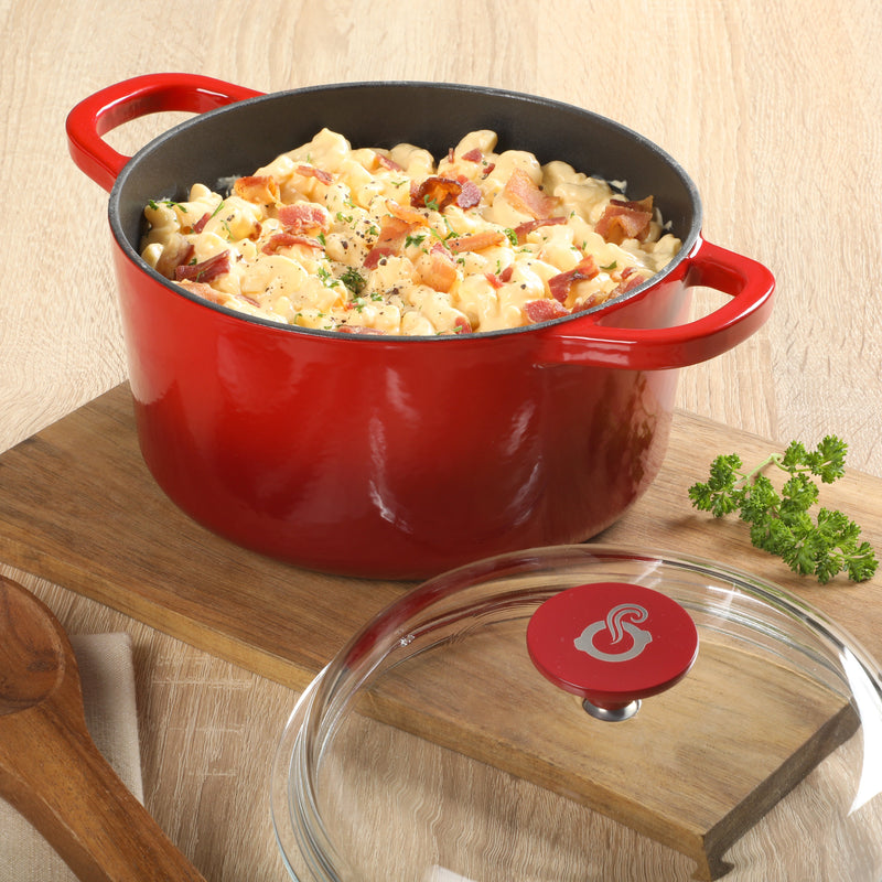 Crock-Pot Artisan 3 Qt Studio Enamel Cast Iron Dutch Oven w/ Borosilicate Lid & Red Coated Knob - Gradient Red - Round - Gift Box w/ Remailer