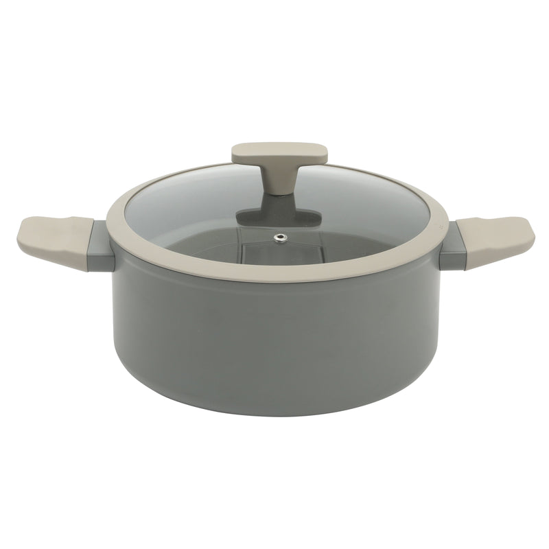 Oster Ambrose 10pc Forged Aluminum Cookware Set w/ Kitchen Tools - Taupe - Nonstick Interior - Induction Base - Silicone Rim Glass Lid - Soft Touch Handle - Gift Box w/ Remailer