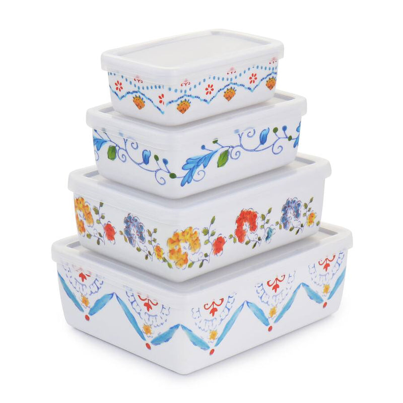 Gibson Home Anaya 8pc Nesting Food Storage Set w/ PP Lid -Rectangle - Decorated - Melamine - 400G - Color Sleeve w/ Shrink Wrap