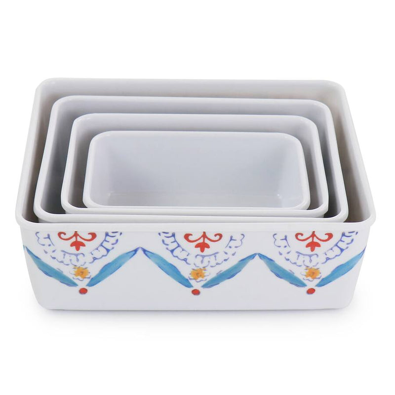 Gibson Home Anaya 8pc Nesting Food Storage Set w/ PP Lid -Rectangle - Decorated - Melamine - 400G - Color Sleeve w/ Shrink Wrap