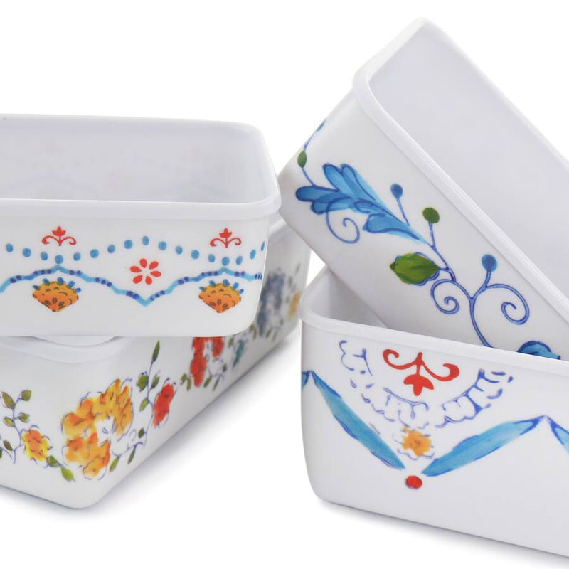 Gibson Home Anaya 8pc Nesting Food Storage Set w/ PP Lid -Rectangle - Decorated - Melamine - 400G - Color Sleeve w/ Shrink Wrap