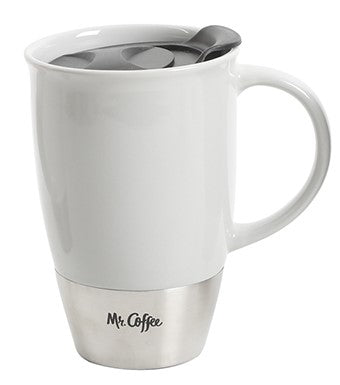 Mr. Coffee Coupleton 15oz Travel Cup w/ Lid - Stainless Steel & Stoneware - Open Stock: White