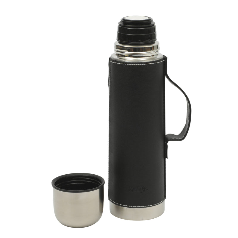 Mr. Coffee Leatherette 23oz Stainless Steel Double Wall Thermal Bottle w/ Lid & PU Handle - Black - Open Stock