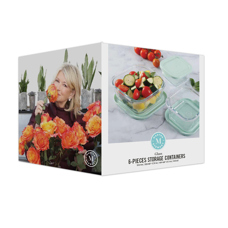 Martha Stewart Hadsell 6pc Borosilicate Glass Storage Container Set w/ PP Pop Lids - Martha Blue / Clear - Gift Box