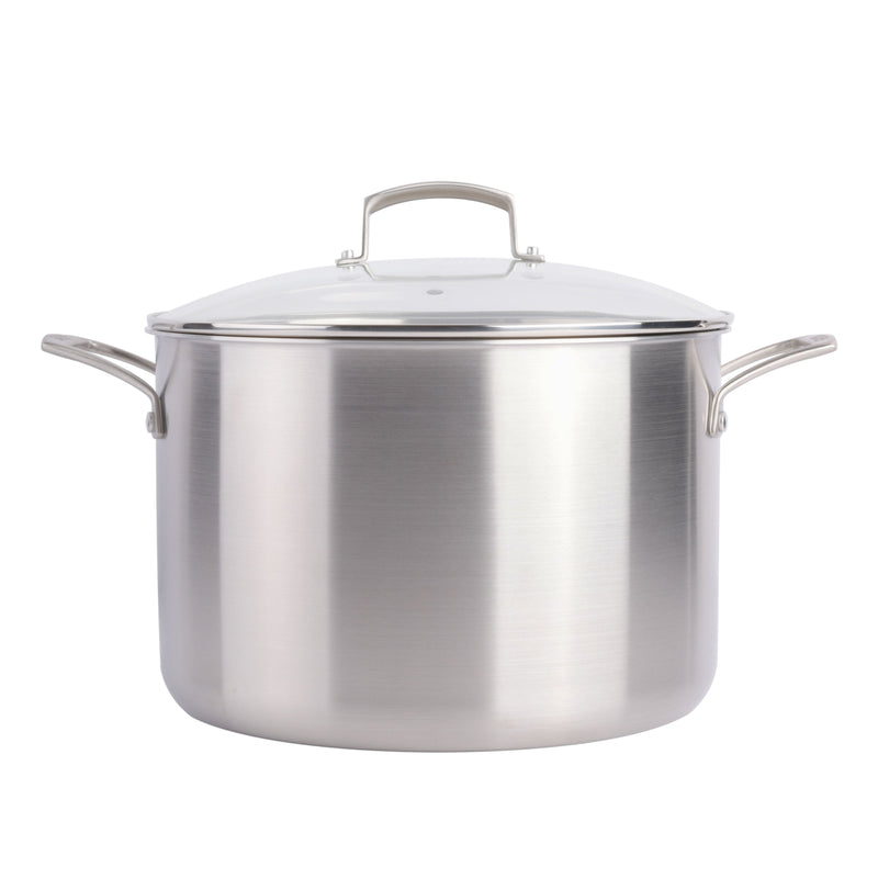 Babish 12 qt Triply Stainless Steel Stock Pot - Cast Stainless Steel Handle - Gift Box w/ Remailer