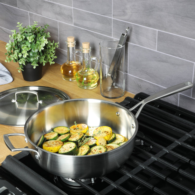 Babish 5qt Triply Stainless Steel Covered Sauté w/ Lid - Cast Stainless Steel Handle & Lid - Gift Box w/ Remailer